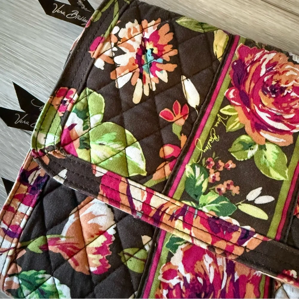 Vera Bradley Floral‎ Quilted Clutch Makeup Bag Travel Organizer Brown Pink Rose